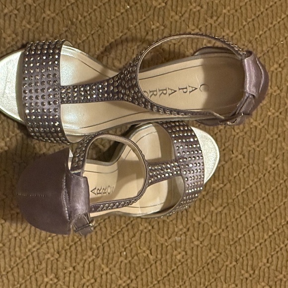 Caparros Metallic Sliver Studded T‑Strap Heels - Picture 2 of 9